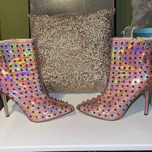 Metallic studded ankle heels